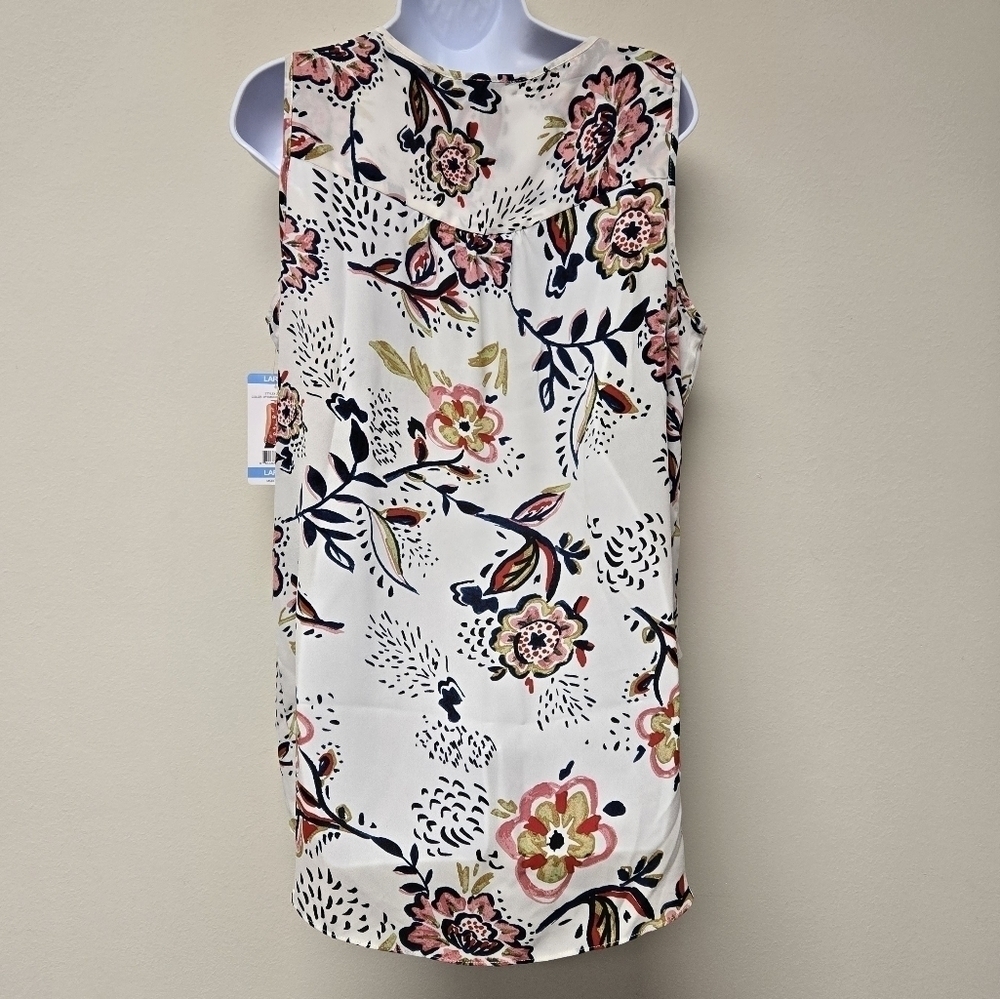 Chelsea & Theodore Whimsical Floral Print Blouse White L - Picture 4 of 9